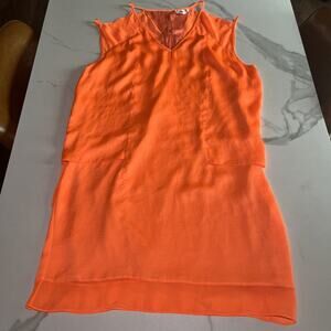 HELMUT LANG Silk Blend Layered Sleeveless Dress Orange Chroma Drape Womens 8 EUC